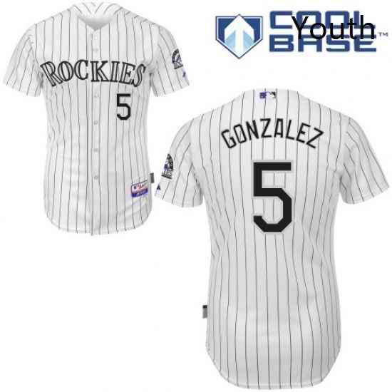 Youth Majestic Colorado Rockies 5 Carlos Gonzalez Authentic White Home Cool Base MLB Jersey